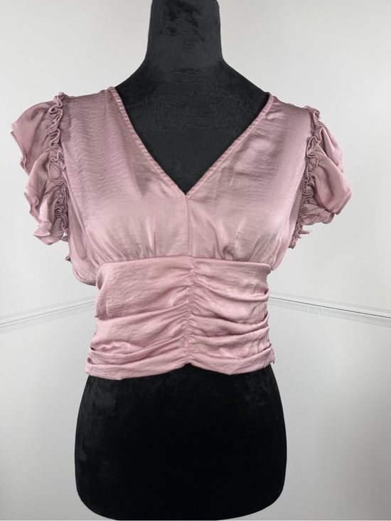 DO+BE Tops - NWT DO+BE Mauve Satin Ruched Smocked Flutter Sleeve Crop Top Size Small